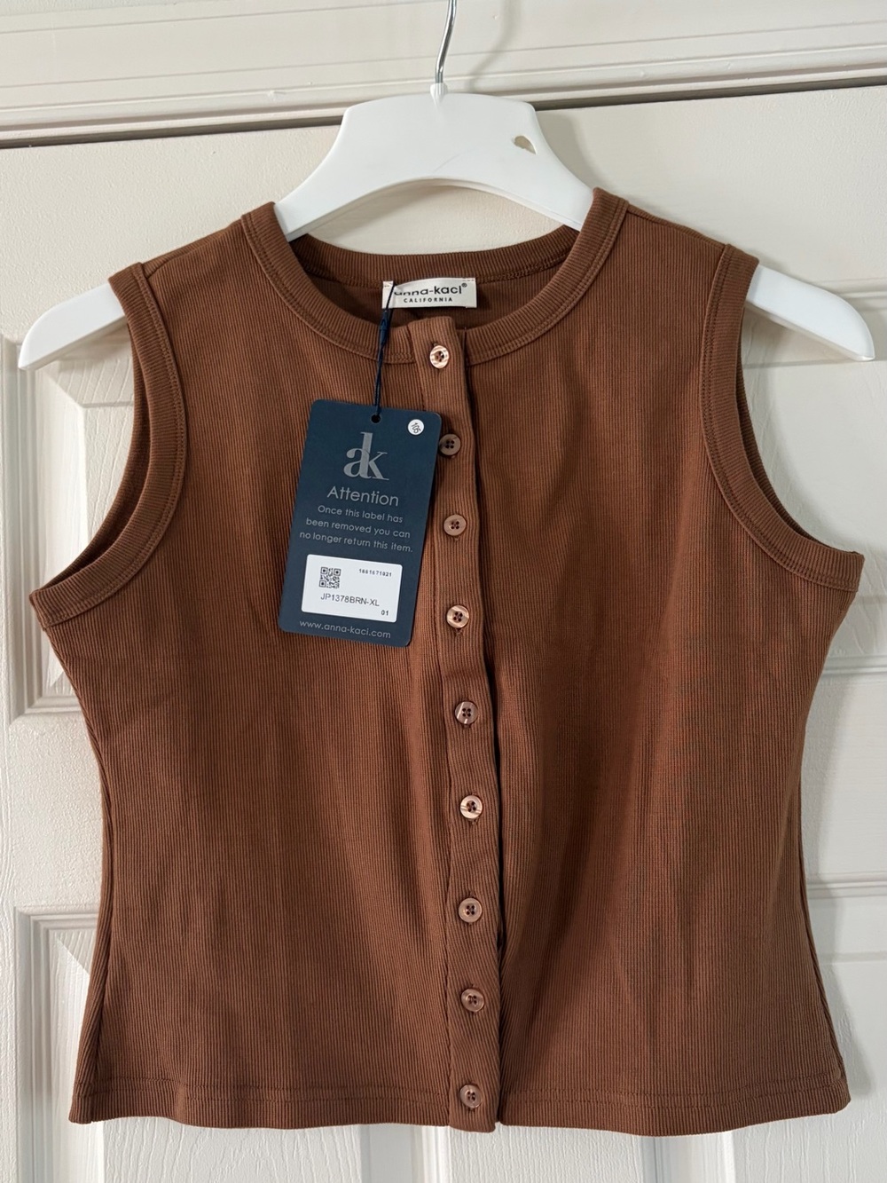 Anna-Kaci Brown Sleeveless Button-Front Ribbed Tank Top